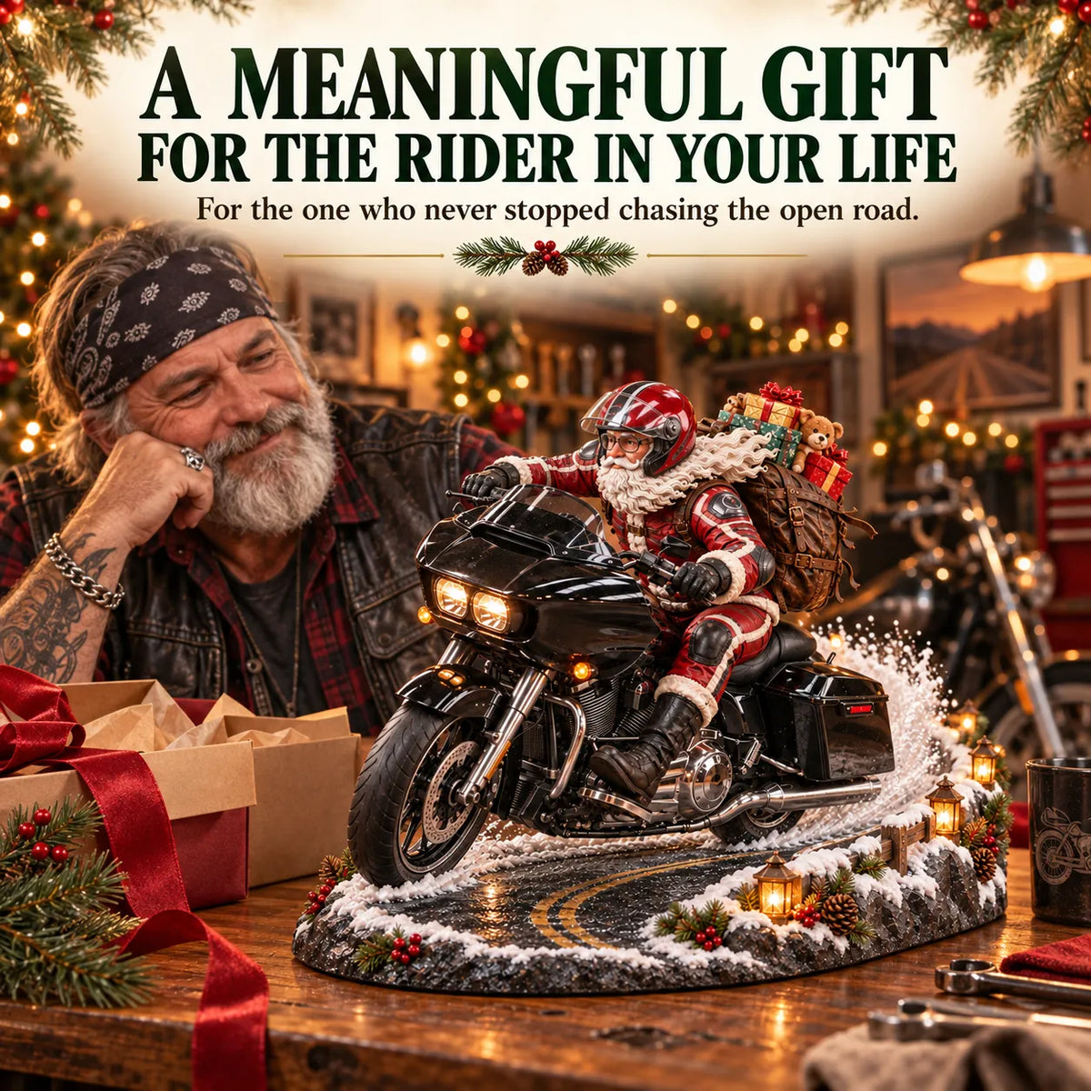 Motorcycle Santa Christmas gift for a rider