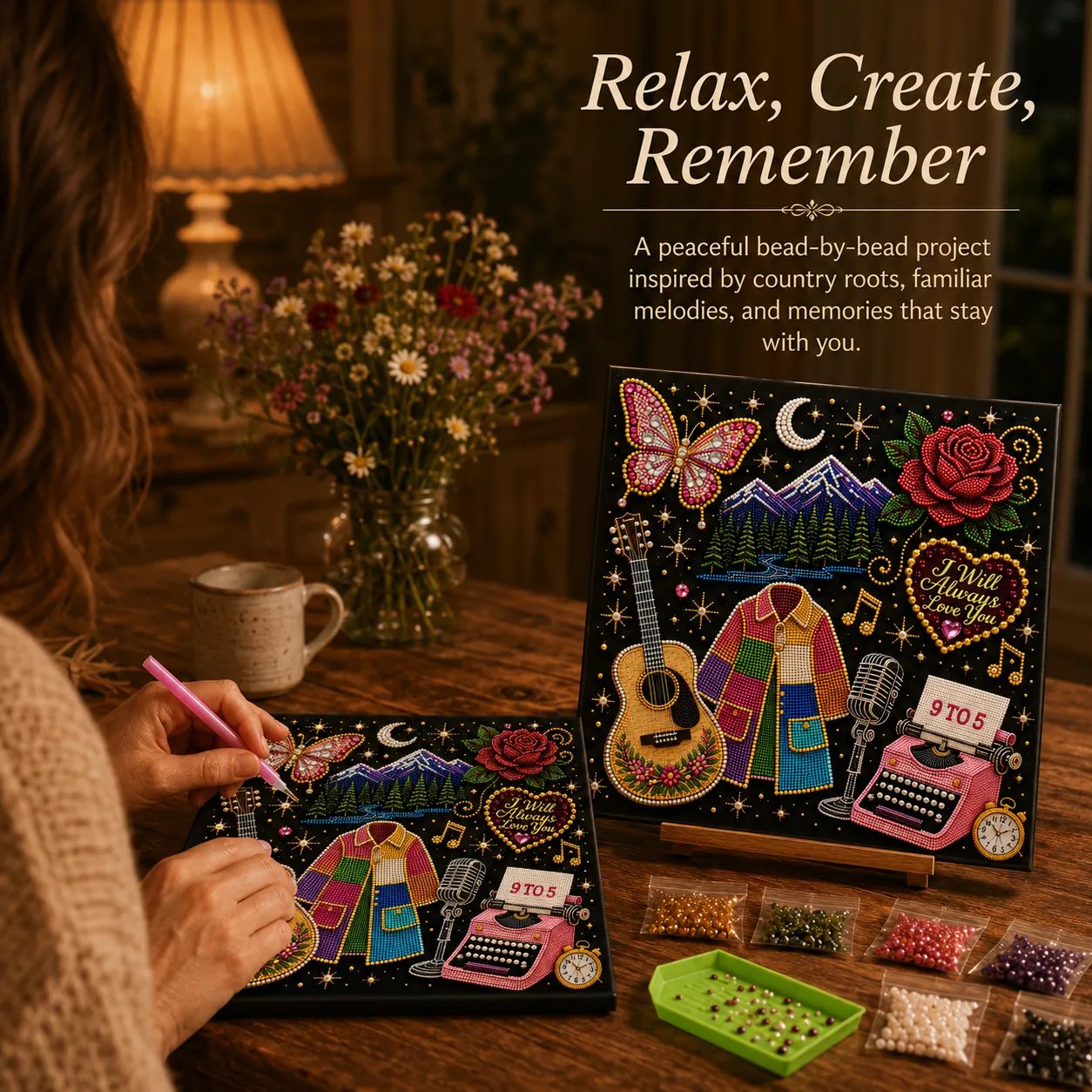 🔥 LAST DAY 50% OFF – 🎤 💕 Premium 3D Pearl Country Music Tribute Art Kit | Luxury Flocked Canvas with Scratch-Resistant Non-Fading Acrylic Resin Pearls & Faceted Drills DIY Keepsake Decor 💎✨