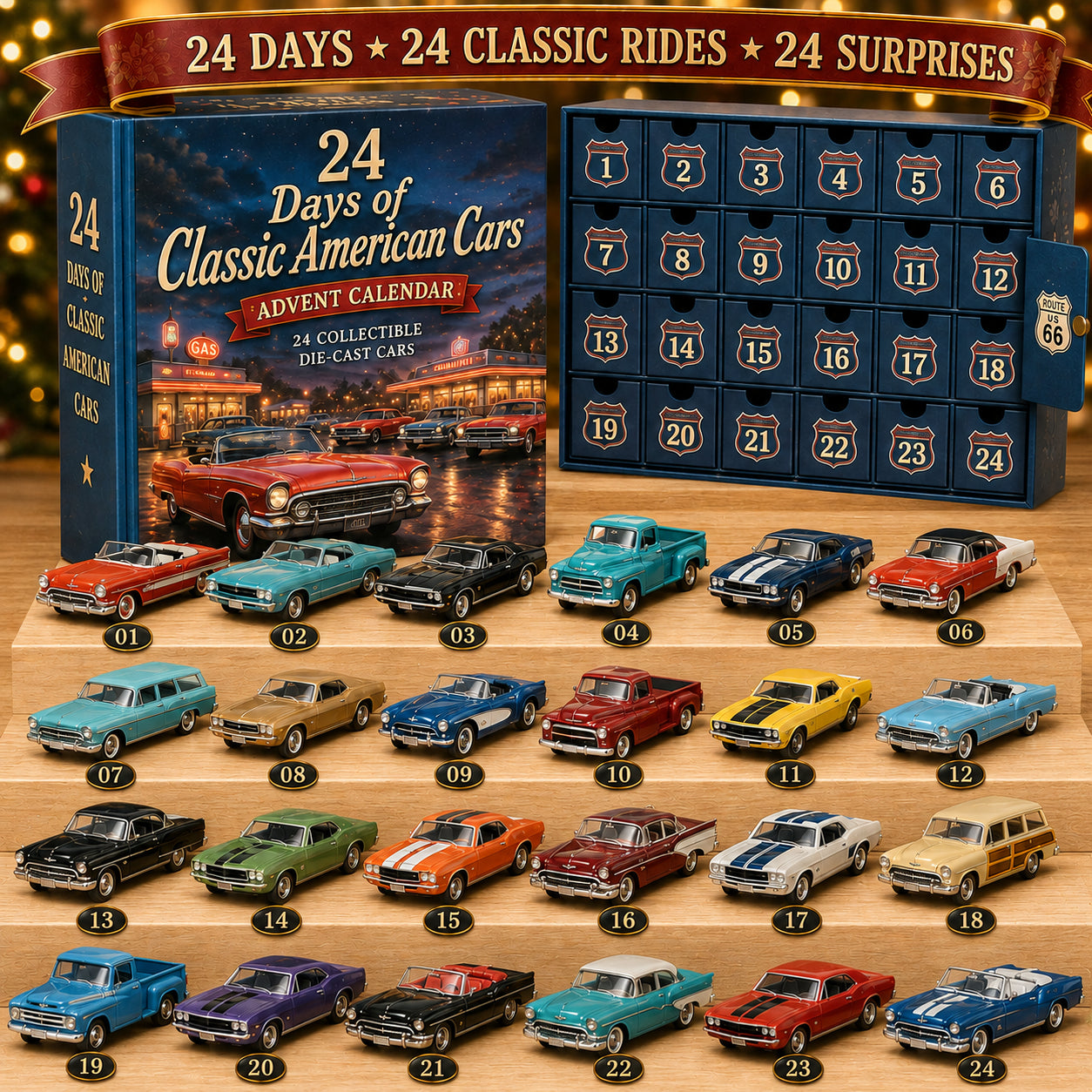 24 Days of Classic American Cars Advent Calendar – 24 Vintage Ride Collectibles for Car Lovers