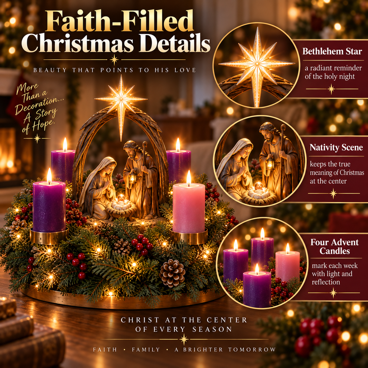 🔥 👼Lighted Nativity Advent Wreath – A Sacred 4-Week Christmas Tradition🕯️