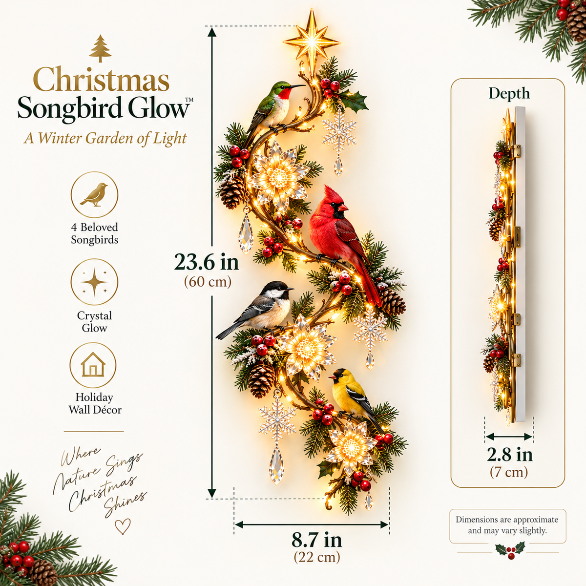 🎄🐦 Christmas Songbird Garden Glow™ – Illuminated Holiday Bird Wall Décor