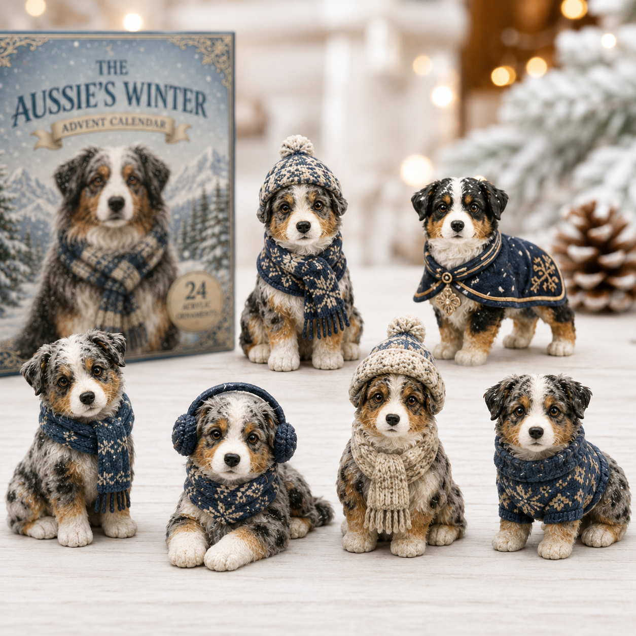 Australian Shepherd winter figurines detail