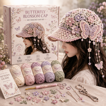 🧶 Botanical Dream Crochet Caps — 5-Style Handmade DIY Crochet Hat Kit