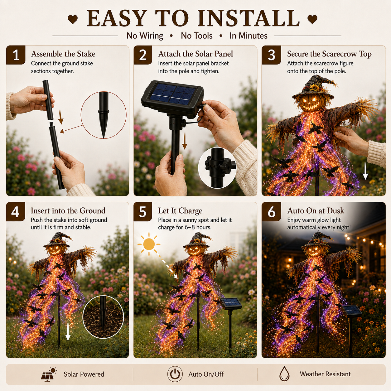 Installation guide for haunted scarecrow solar Halloween garden light