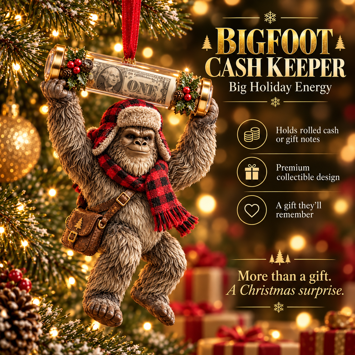 🔥Buy 3, Get 1 Free - 🎄👣 Bigfoot Cash Keeper™ – 15 Funny Christmas Cash Holder Ornaments 💵🎁