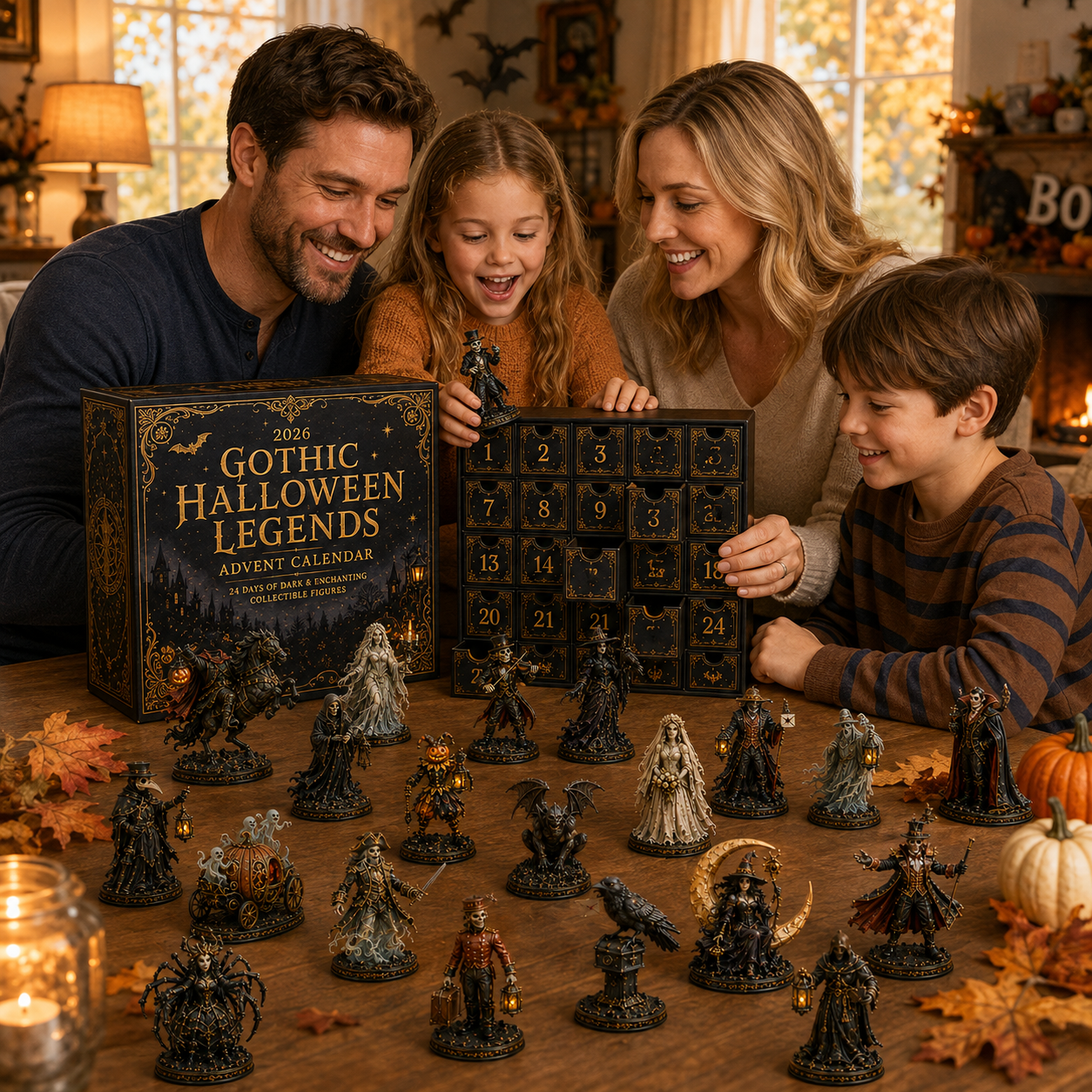 Family enjoying Gothic Halloween Advent Calendar