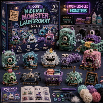 🧶 Midnight Oddities — 9-Piece Creepy Cute Crochet DIY Kit