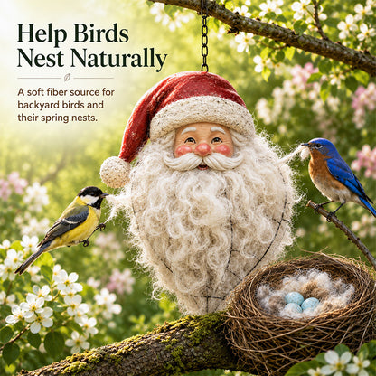 🎅🐦 Handmade Alpaca Fiber Santa Bird Nesting Holder – Natural Nesting Material for Backyard Birds 🌿✨