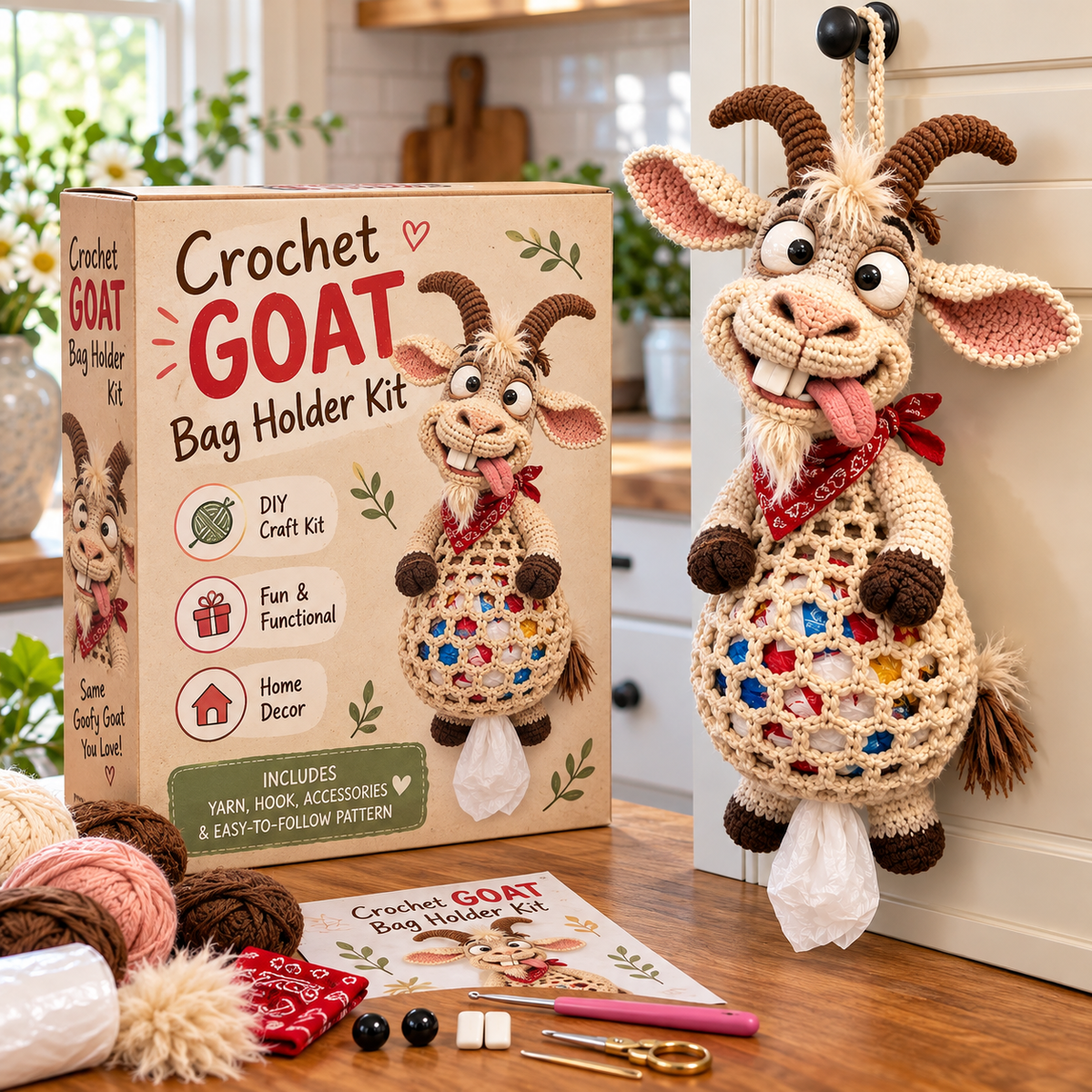 🔥LAST DAY 49% OFF – 🌼 Cottage Harvest Keepers™ — Crochet Animal Bag Holder DIY Kit | 8 Adorable Designs