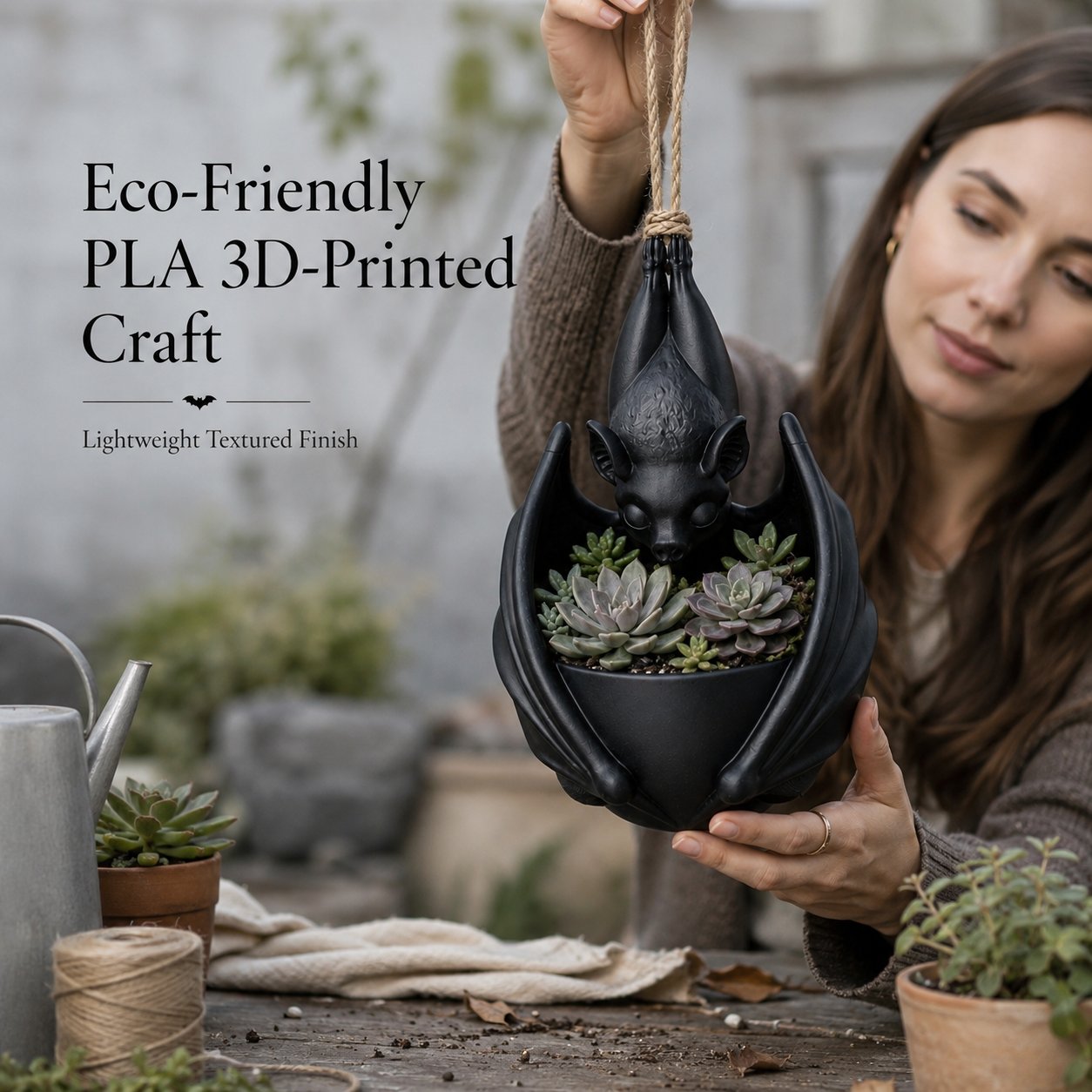🦇 Upside‑Down Hanging Bat Planter