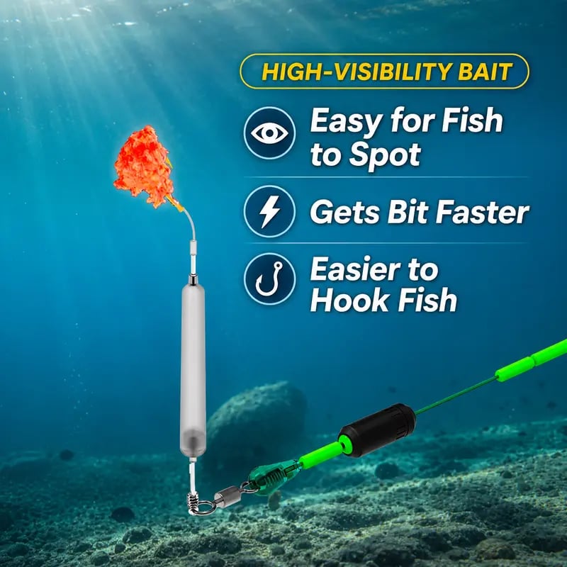 Off-bottom rig keeping bait visible above lake bottom