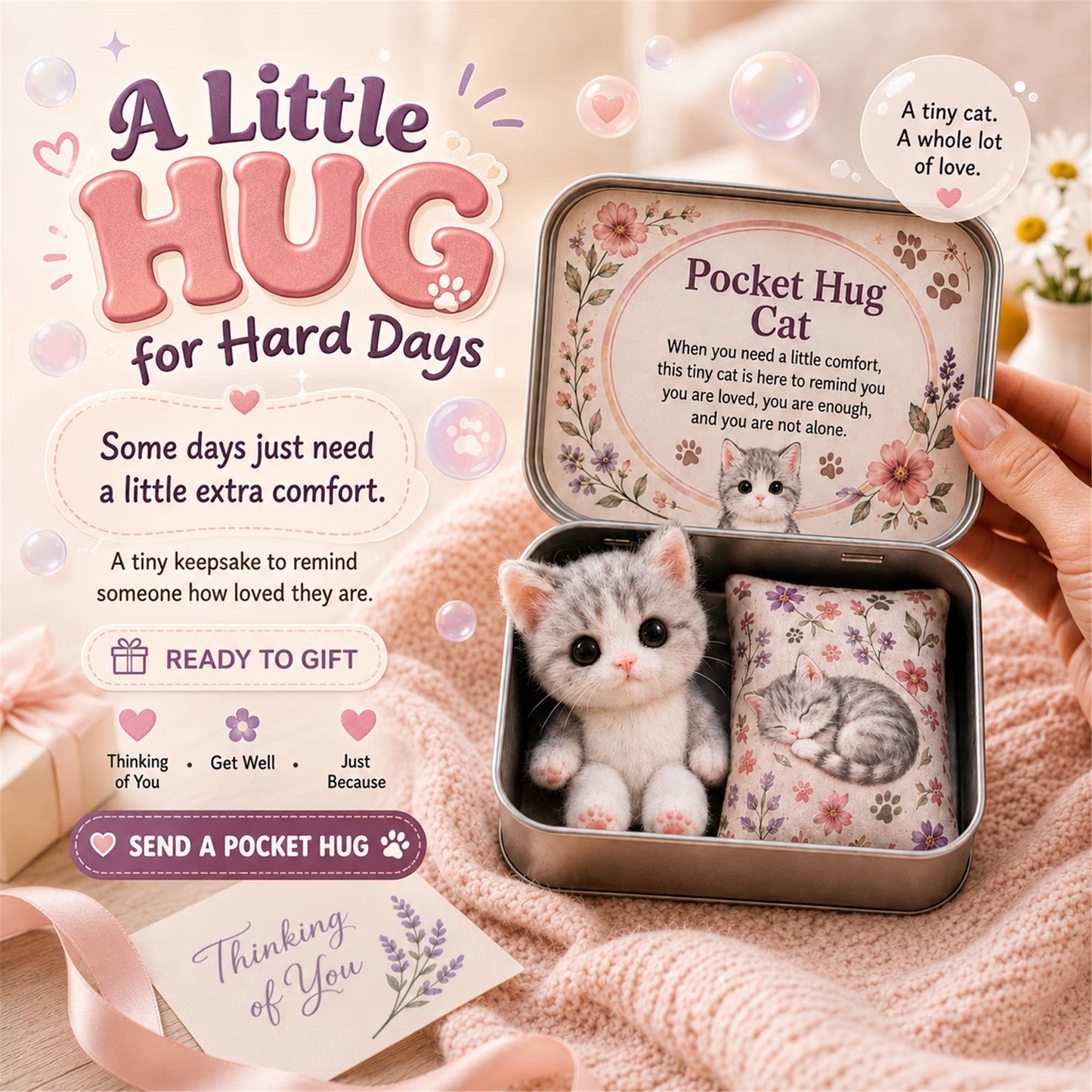 🔥Last Day Buy 3 Get 1 Free - Pocket Hug Plush Keepsake Tin, Mini Portable Comfort Pocket Plush Toy