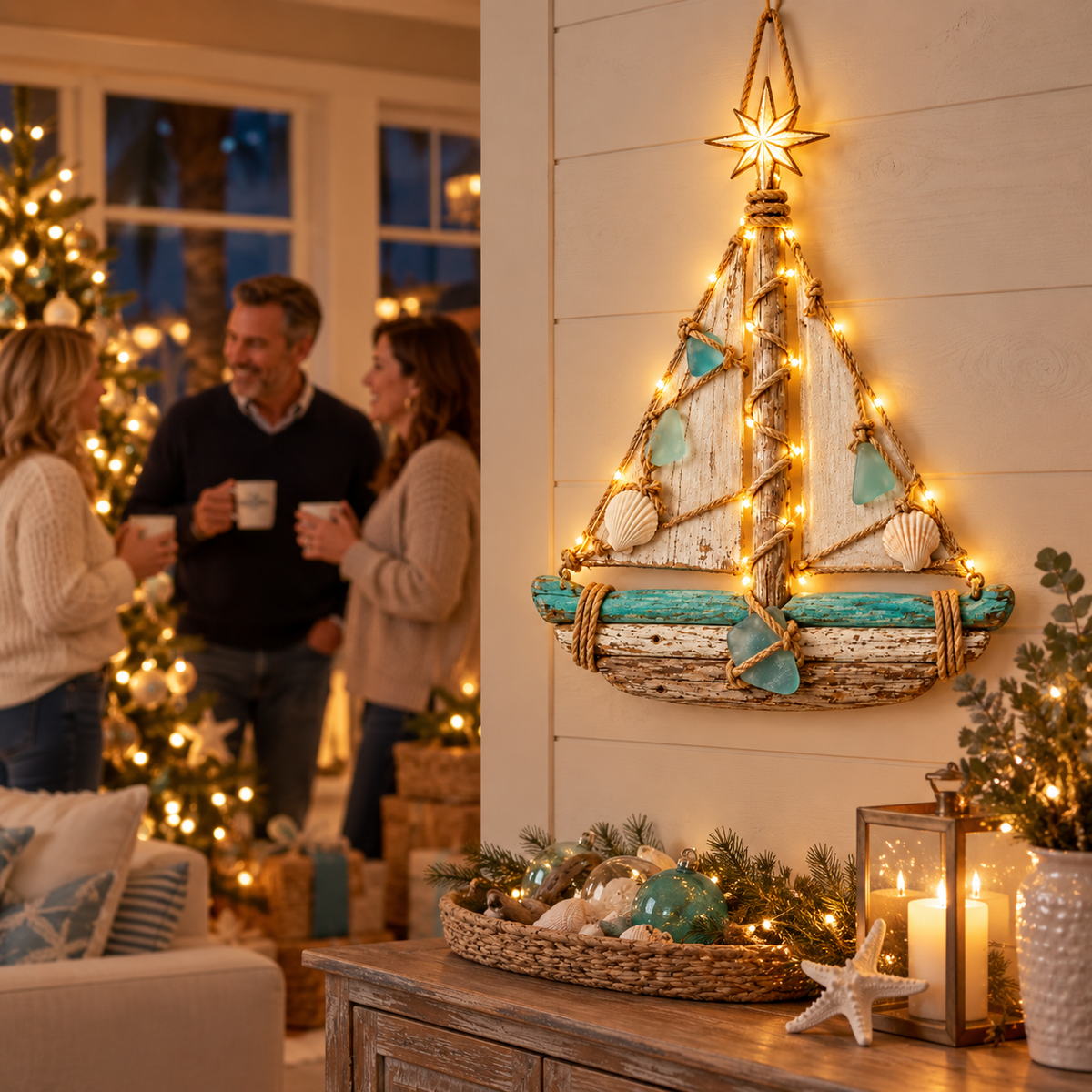 ⛵️Harbor Lights Sailboat Christmas Tree – Lighted Coastal Wall Decor