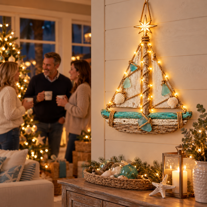 ⛵️Harbor Lights Sailboat Christmas Tree – Lighted Coastal Wall Decor