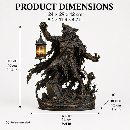 🌕🐺 Moonlit Werewolf Hunter Lantern Statue 🕯️🖤