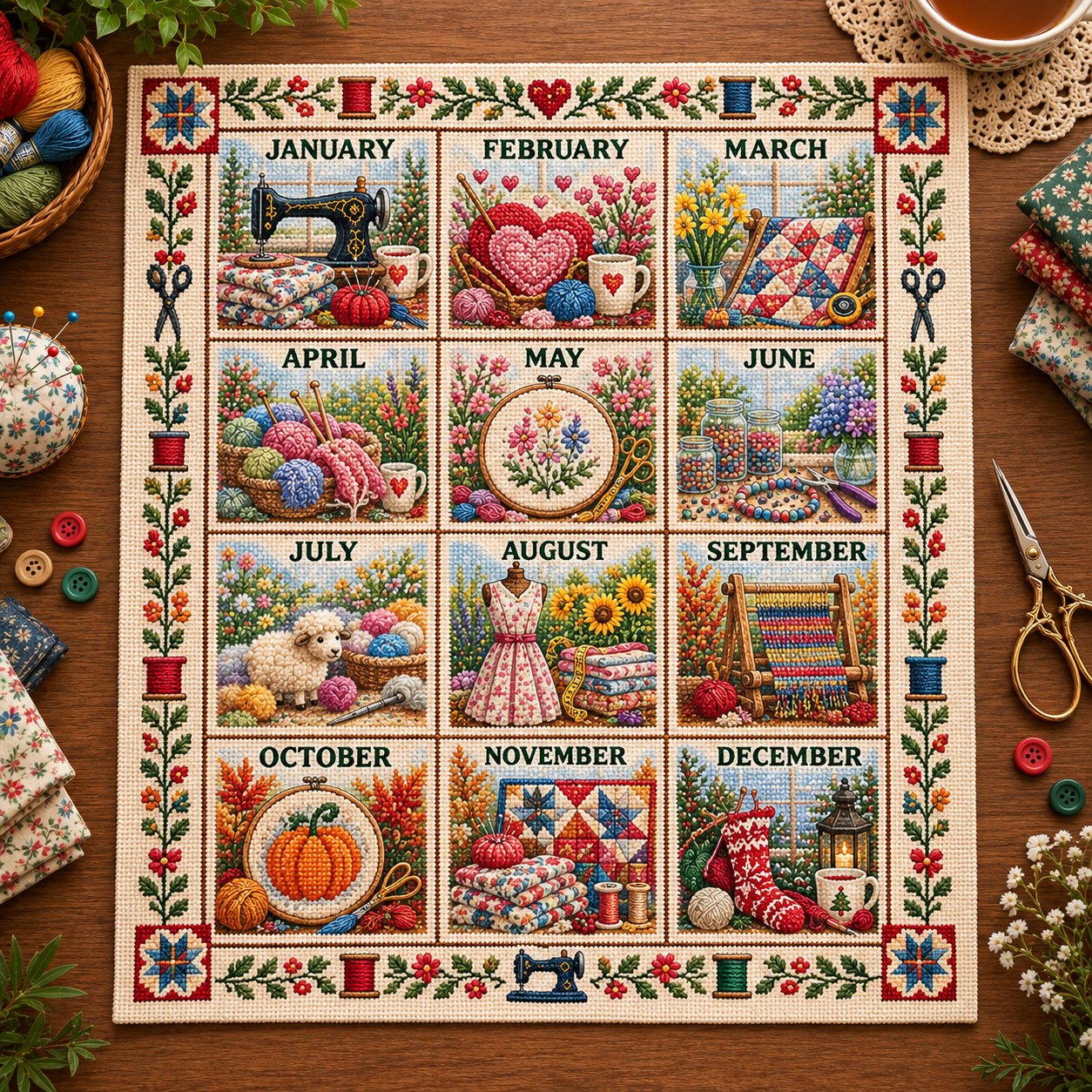 Seasonal embroidery sampler