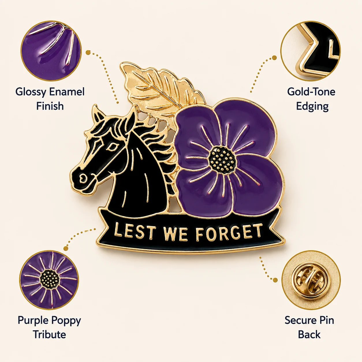 Limited Edition War Horse Purple Poppy 111th Anniversary Remembrance Brooch