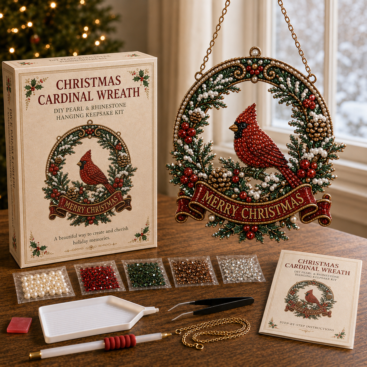 🎄 Christmas Memories Pearl & Rhinestone Hanging Keepsake DIY Kit