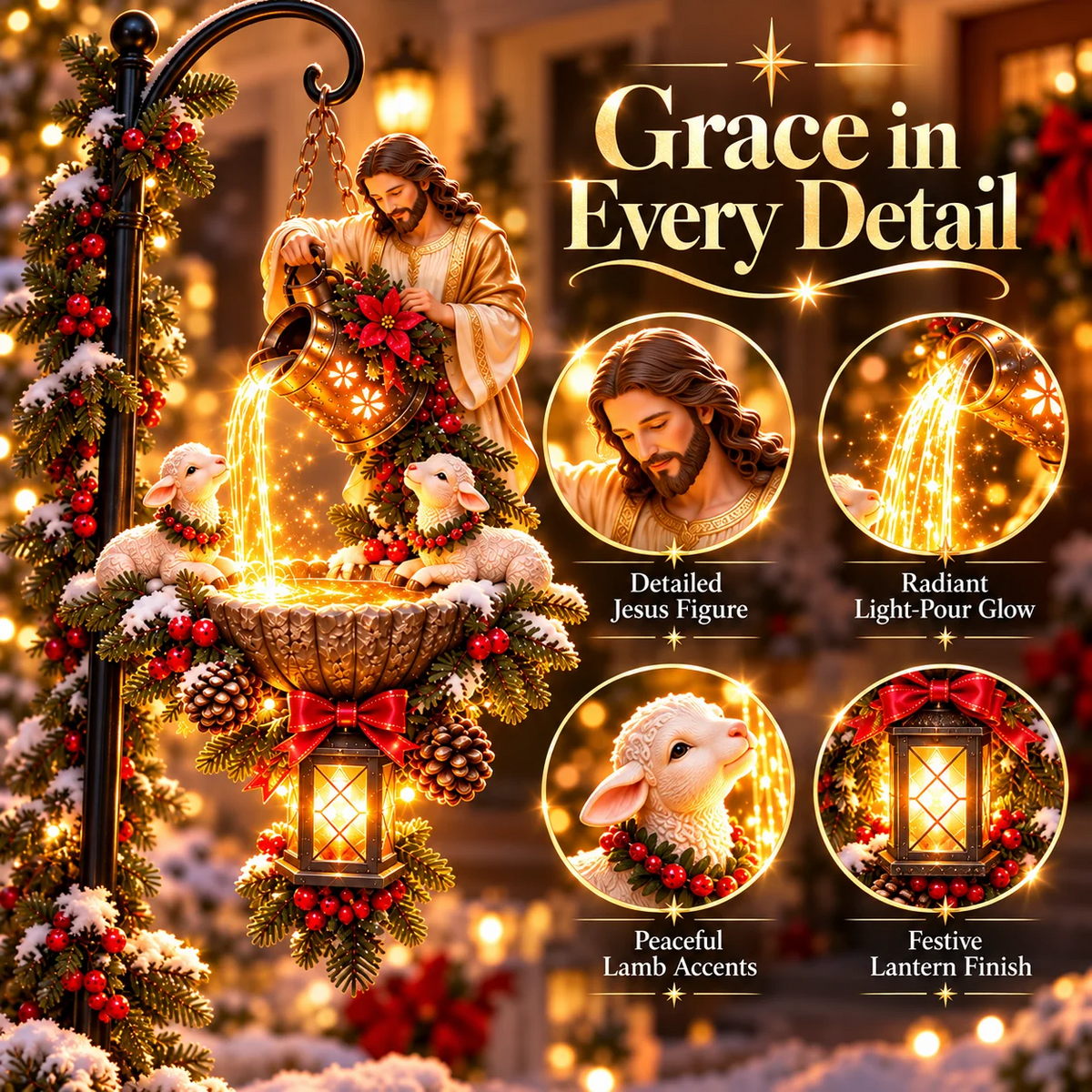 🔥Last Day 50% OFF-✝️✨ Jesus Blessing Hanging Fountain – Lighted Christian Christmas Garden Decor