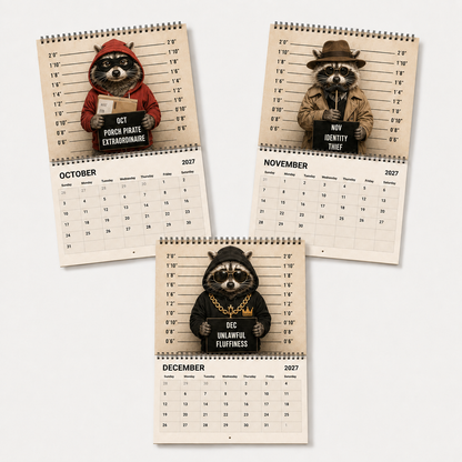 🦝🚨 Raccoon Crime Syndicate 2027 Calendar – 12 Months of Trash, Trouble & Tiny Criminals 😂