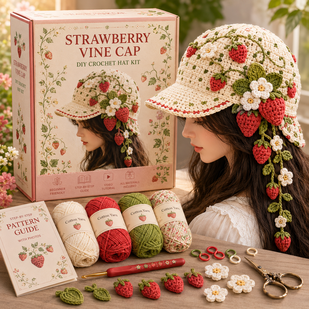 🧶 Botanical Dream Crochet Caps — 5-Style Handmade DIY Crochet Hat Kit