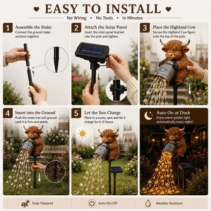 🦌 Highland Cow Magic Light Waterfall™ | Solar Farmhouse Garden Decor