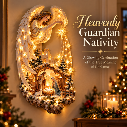 ✨ Heavenly Guardian™ Lighted Nativity Wall Decor – 3D Angel & Holy Family Christmas Wall Art