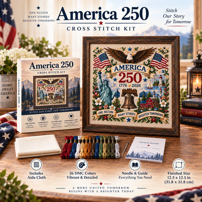 🇺🇸🧵 America 250 Cross Stitch Kit™ – 1776–2026 Anniversary Keepsake ✨
