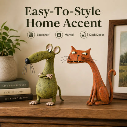The Odd Couple™ Vintage Cat & Mouse Figurines – Quirky Rustic Home Decor