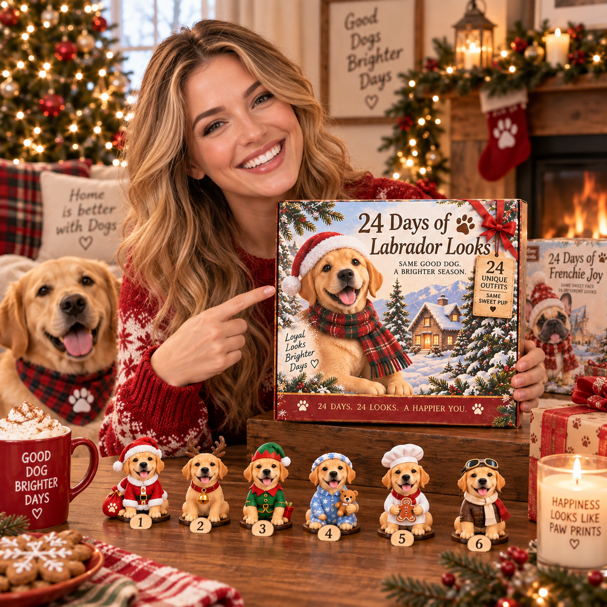 Labrador owner with Labrador advent calendar