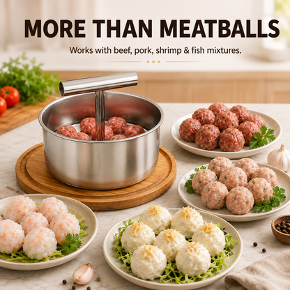 🍲 Stainless Steel Manual Meatball Maker – 6 & 12 Hole Multi-Portion Press ✨