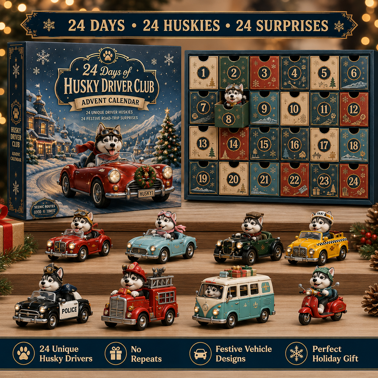 🐺🚗 24 Days of Husky Driver Club Advent Calendar – 24 Unique Husky Drivers, 24 Festive Rides 🎄🎁