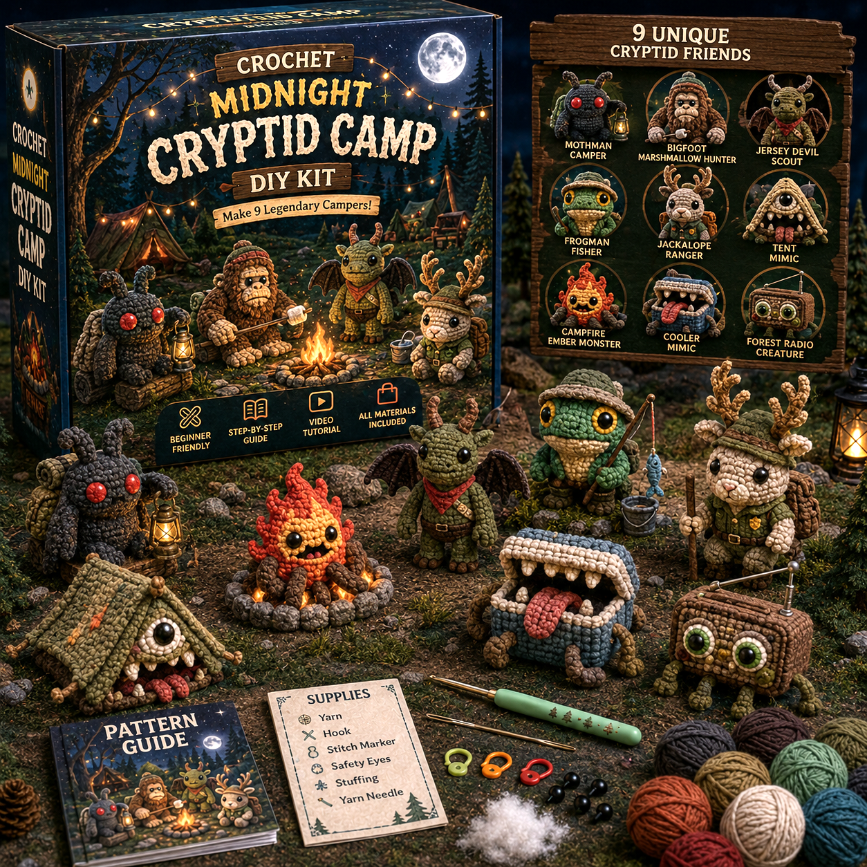 🧶 Midnight Oddities — 9-Piece Creepy Cute Crochet DIY Kit