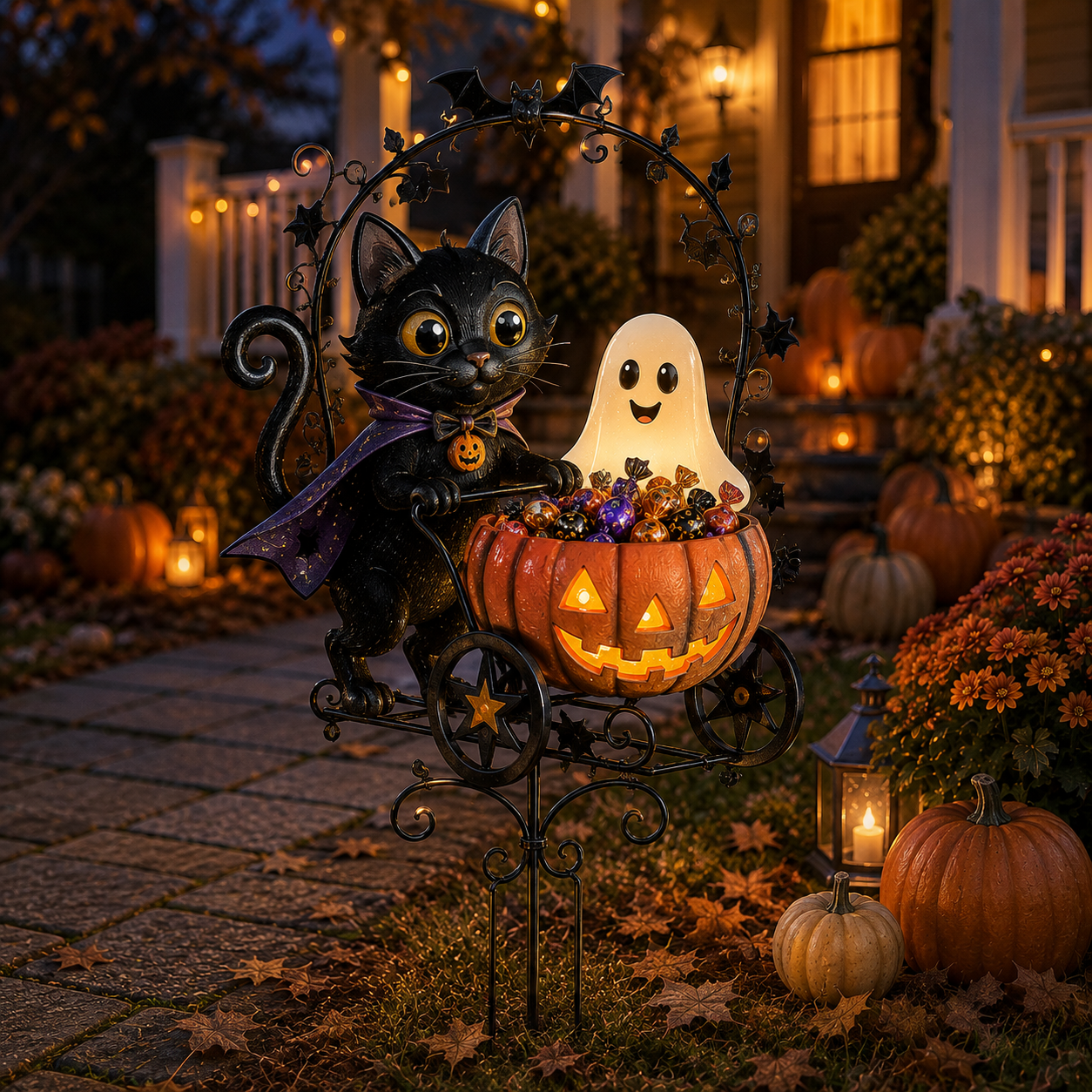 ✨🐈🎃 Halloween Black Cat Candy Wagon Garden Light 👻✨