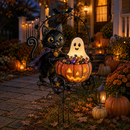 ✨🐈🎃 Halloween Black Cat Candy Wagon Garden Light 👻✨