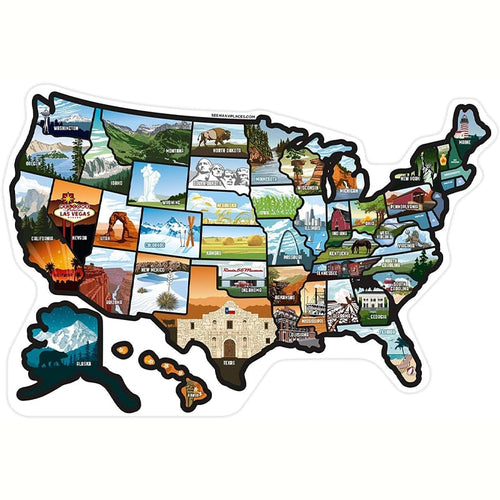 🚐🗺️50-State RV Adventure Sticker Map – USA Road Trip Travel Tracker