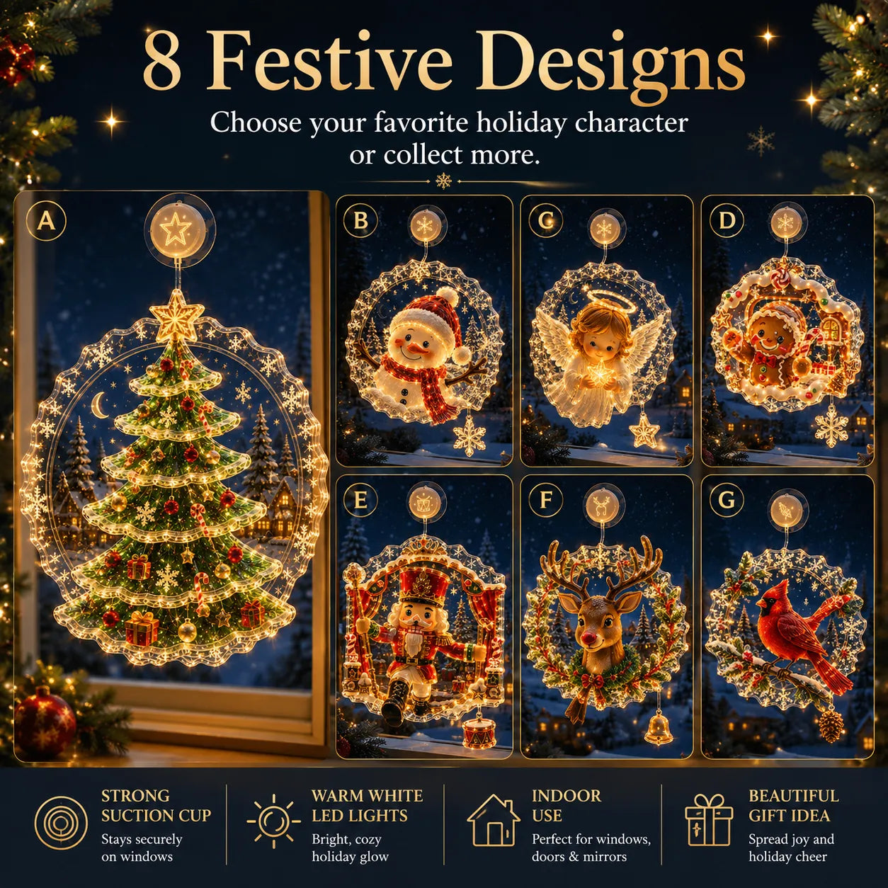⏳ Last Day 49% OFF – 🎄Lighted Christmas Window Decoration with Suction Cup | Warm LED Window Light with Double-Layer Design & Multiple Festive Styles ✨
