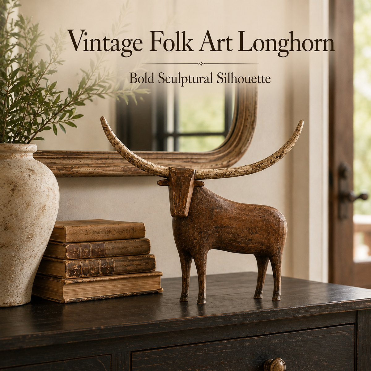 Vintage folk art longhorn sculptural silhouette