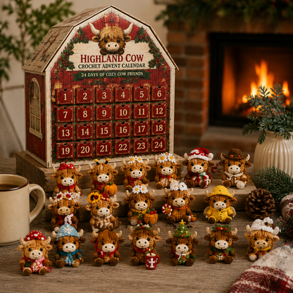 🎄 2026 Cozy Highland Cow Crochet Advent Calendar – 24 Unique Christmas Cow Friends