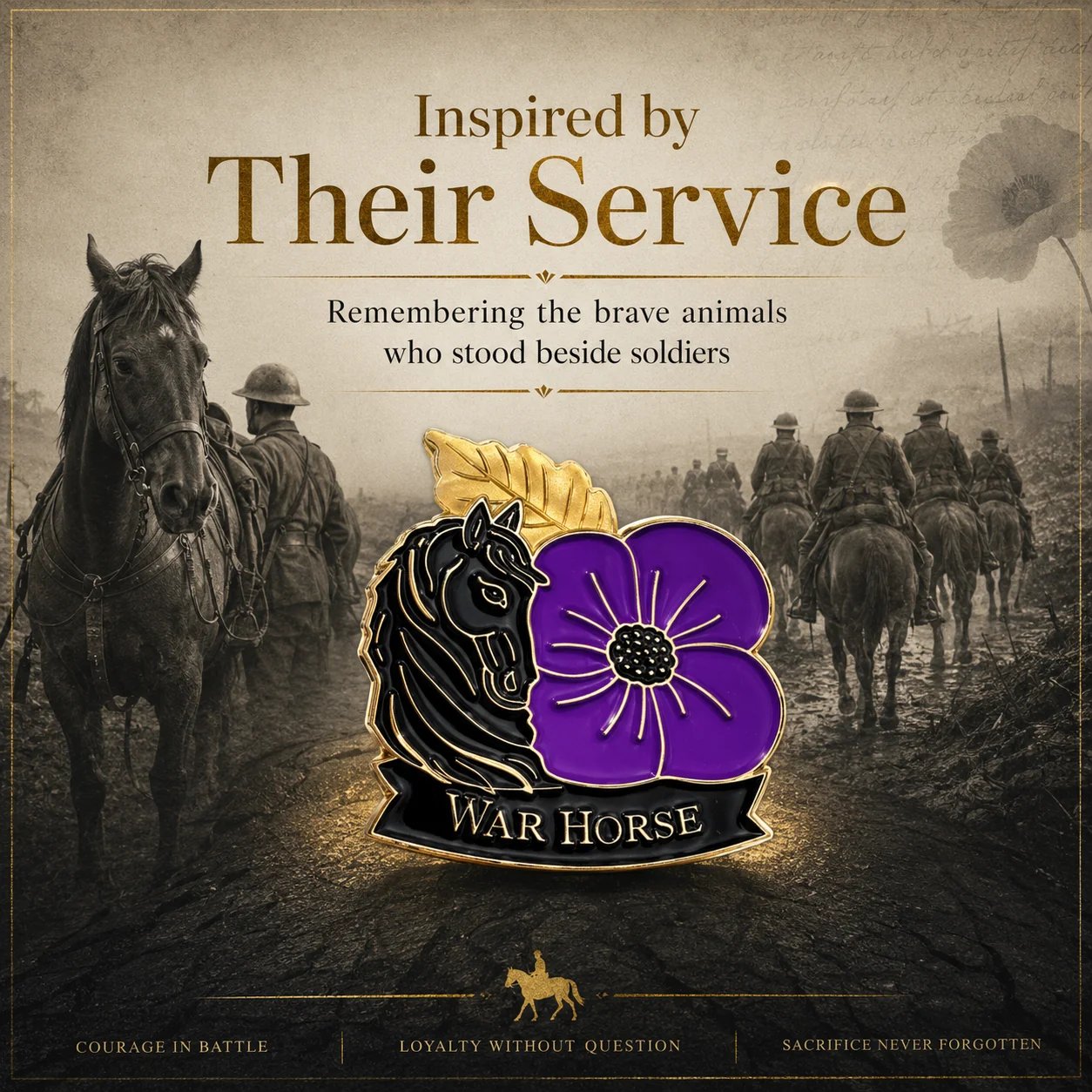 Limited Edition War Horse Purple Poppy 111th Anniversary Remembrance Brooch