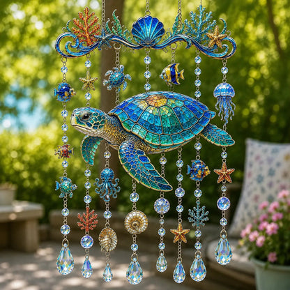 🔥LAST DAY 50% OFF 🐋🐢🐬Ocean-Themed Acrylic Wind Chime – 🌊Bring the Ocean Glow to Your Garden (2D)