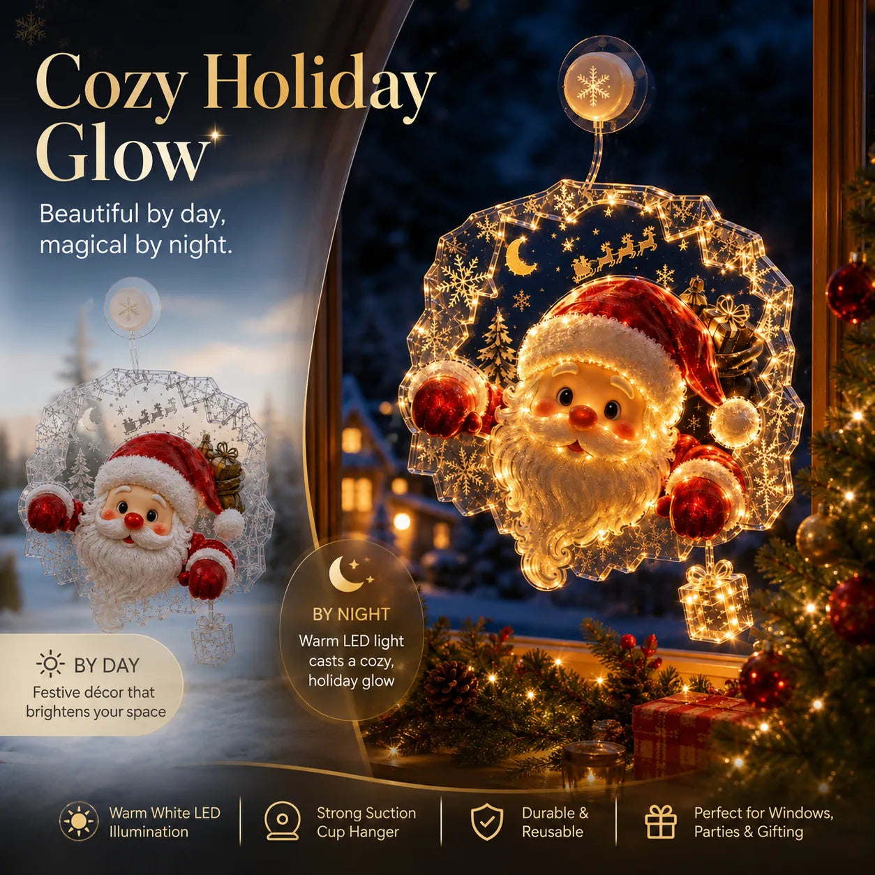 ⏳ Last Day 49% OFF – 🎄Lighted Christmas Window Decoration with Suction Cup | Warm LED Window Light with Double-Layer Design & Multiple Festive Styles ✨