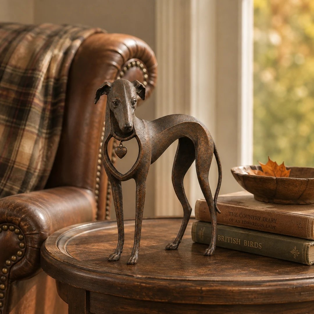 🐕 Heritage Heart Sighthound Sculpture – Vintage Iron Dog Accent for Timeless Interiors