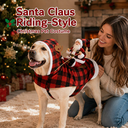 🎅🐾 Christmas Santa Rider Pet Costume – Funny Holiday Outfit for Dogs & Cats 🎄🐶