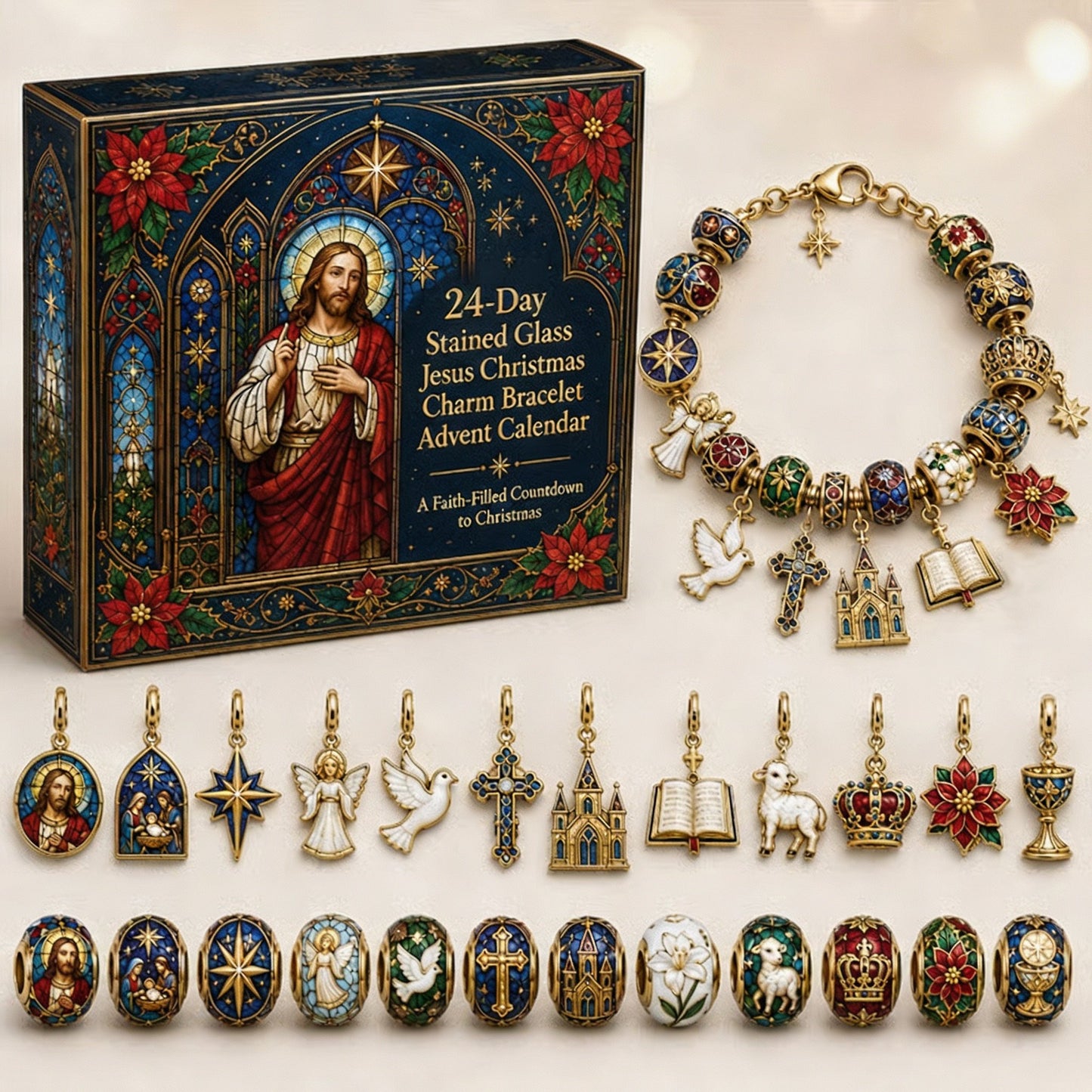 🎄24-Day Christian Christmas Charm Bracelet Advent Calendar