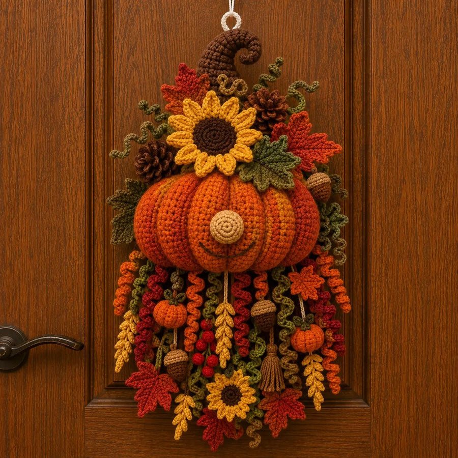 Autumn Harvest Pumpkin crochet door hanger