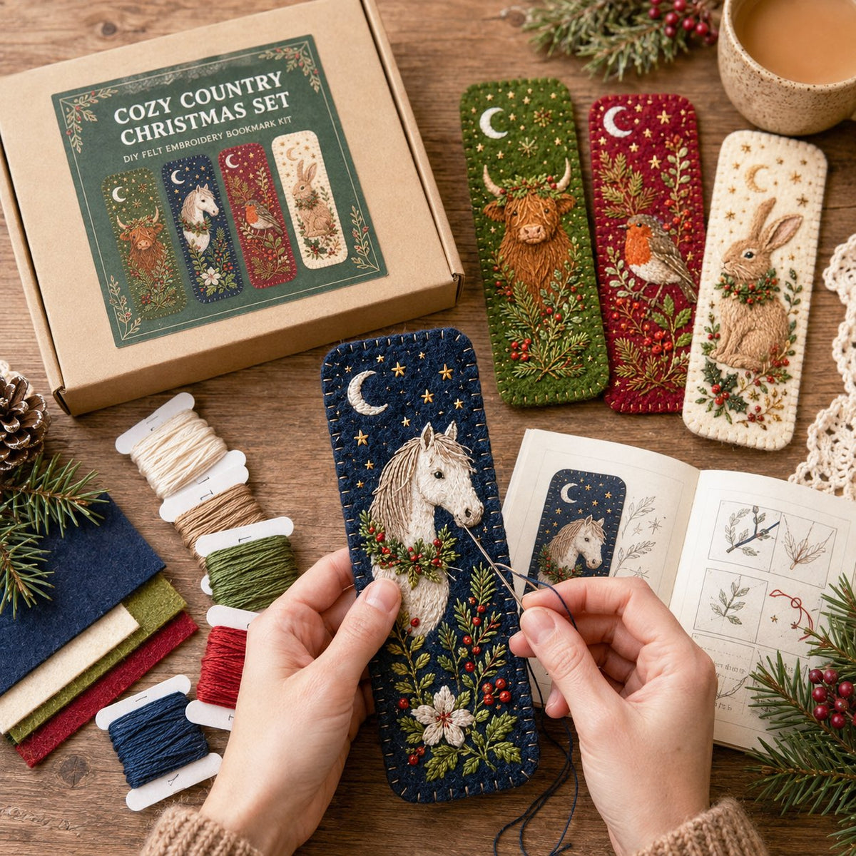DIY Felt Embroidery Bookmark Kit contents