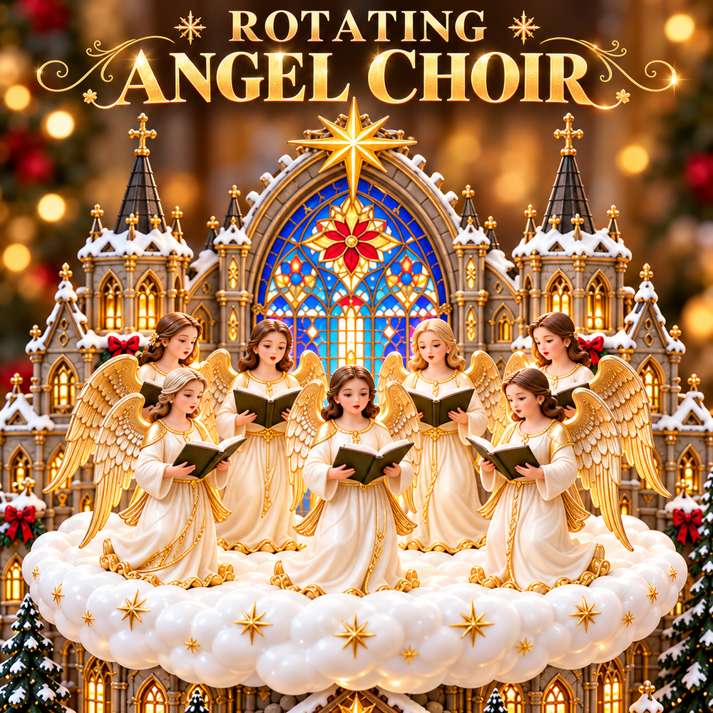 Close-up of the Christmas angel choir and cathedral window