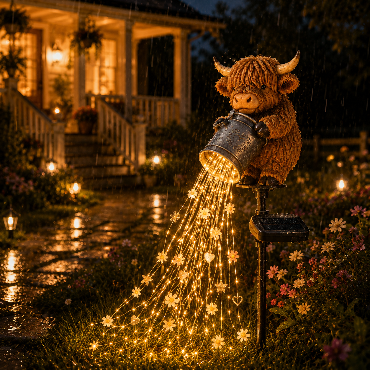 🦌 Highland Cow Magic Light Waterfall™ | Solar Farmhouse Garden Decor