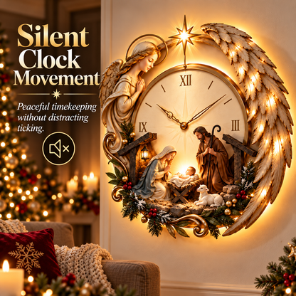 ✨ Bethlehem Story Glow Clock™ | Lighted Angel Nativity Christmas Wall Décor